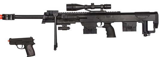 Take Aim with the UK Arms 50 Cal Sniper Spring Airsoft Rifle & Pistol Combo